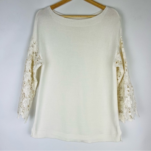 Soft Surroundings Desiree Floral Eyelet Crochet Lace Pullover Sweater Top - Picture 3 of 6